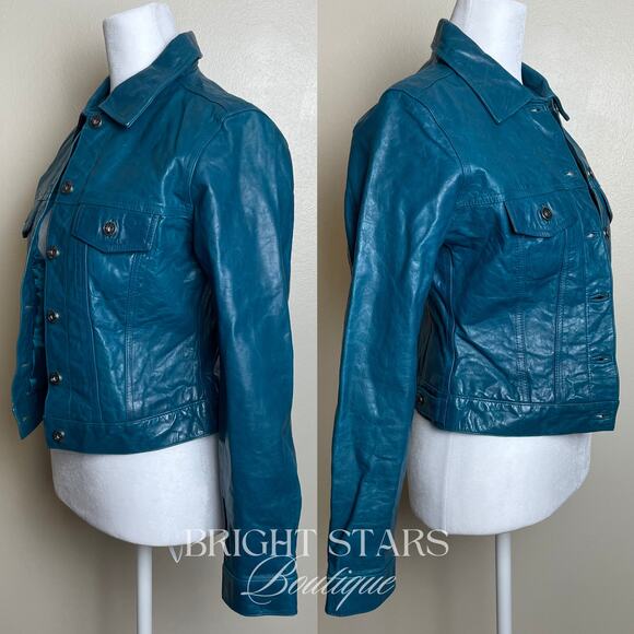 Rare Blue Teal Leather Jacket ASO Dawn Summers Buffy The Vampire Slayer Y2K - Picture 7 of 11
